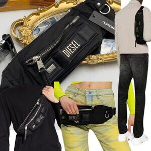 🆕 DIESEL 🧿 NWT Diesel Logo Lettering Belt Bag, Black Recycled Nylon